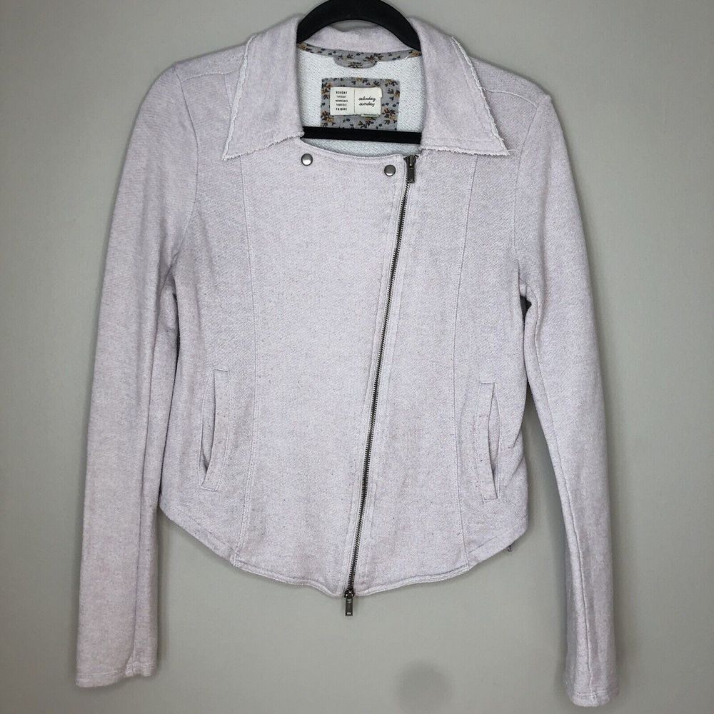 Saturday Sunday Anthropologie Women's Large Gray Off Set Zipper Moto Sweater